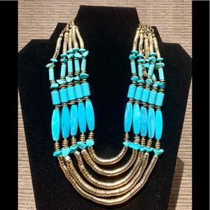 Gold and turquoise beaded necklace